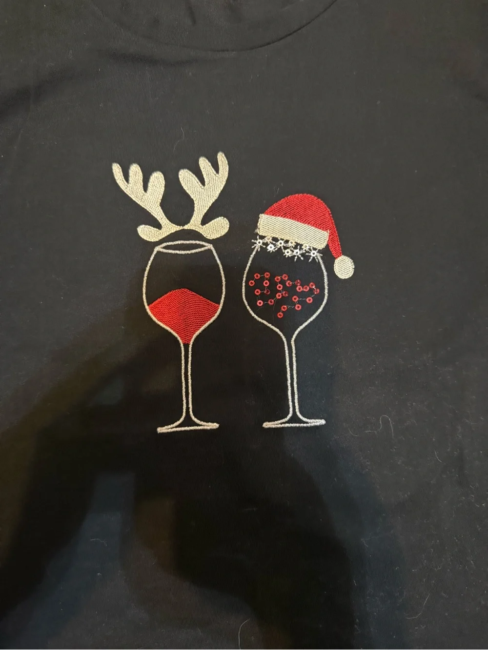 J. Crew Black Holiday Wine Glass Graphic Tee with Red Accents
